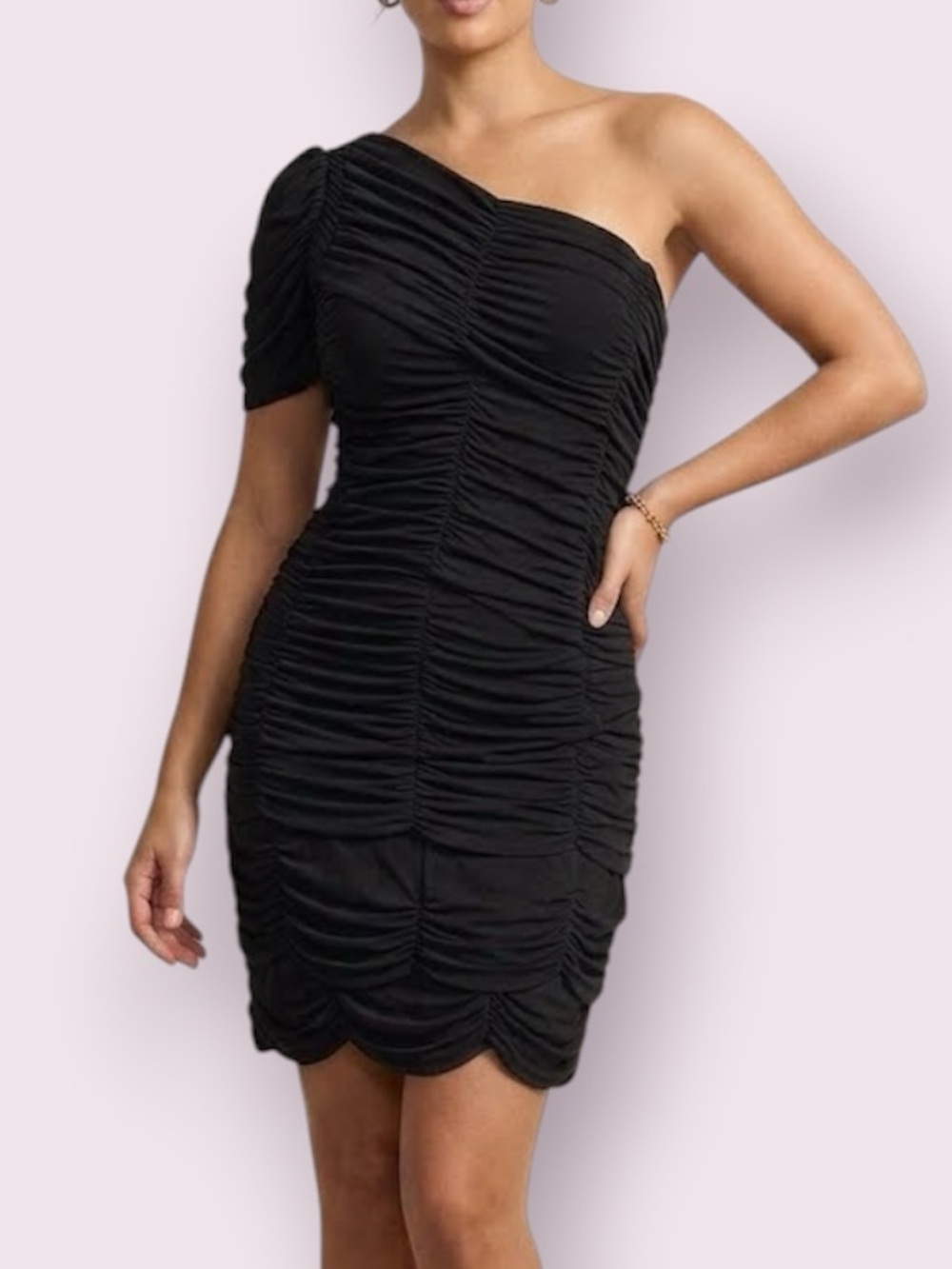 Topshop Black One-Shoulder Ruched Cocktail Mini Dress Size 6